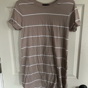 Forever 21 Taupe & White Striped T-Shirt Dress - Size S (Gently Worn)